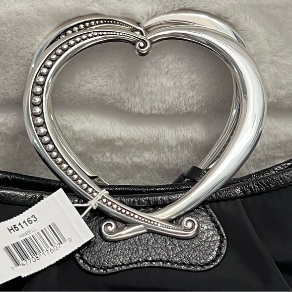 NWT Brighton “Kimbell” Satin & Leather Trim Bag w Rosettes & Heart Metal Handles - Picture 7 of 16